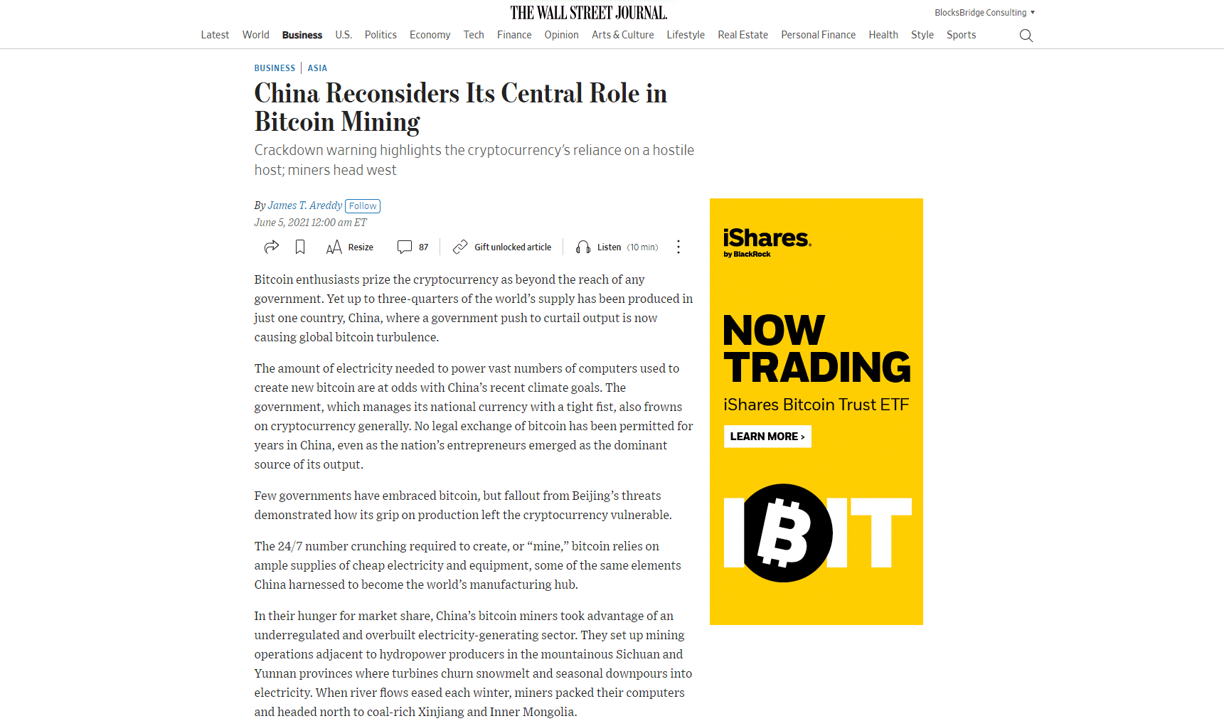 WSJ Bitcoin Mining China