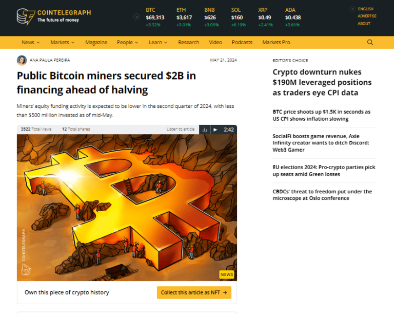 Public Bitcoin miners secured $2B in financing ahead of halving