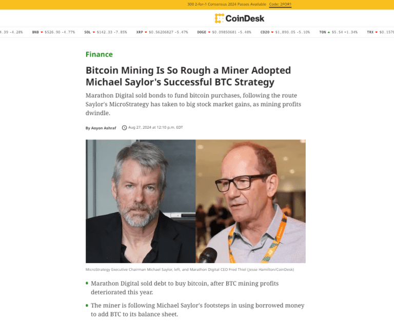 Bitcoin Mining Is So Rough a Miner Adopted Michael Saylor's Successful BTC Strategy